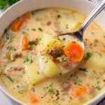 Lightened Up Slow Cooker Cheeseburger Soup Recipe
