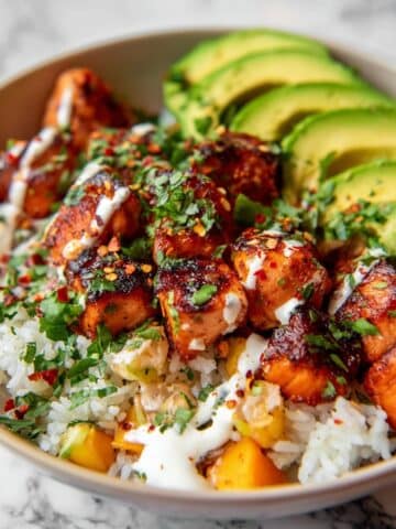 Chicken Shawarma Bowl with Lemon Rice and Fresh Vegetables Recipe