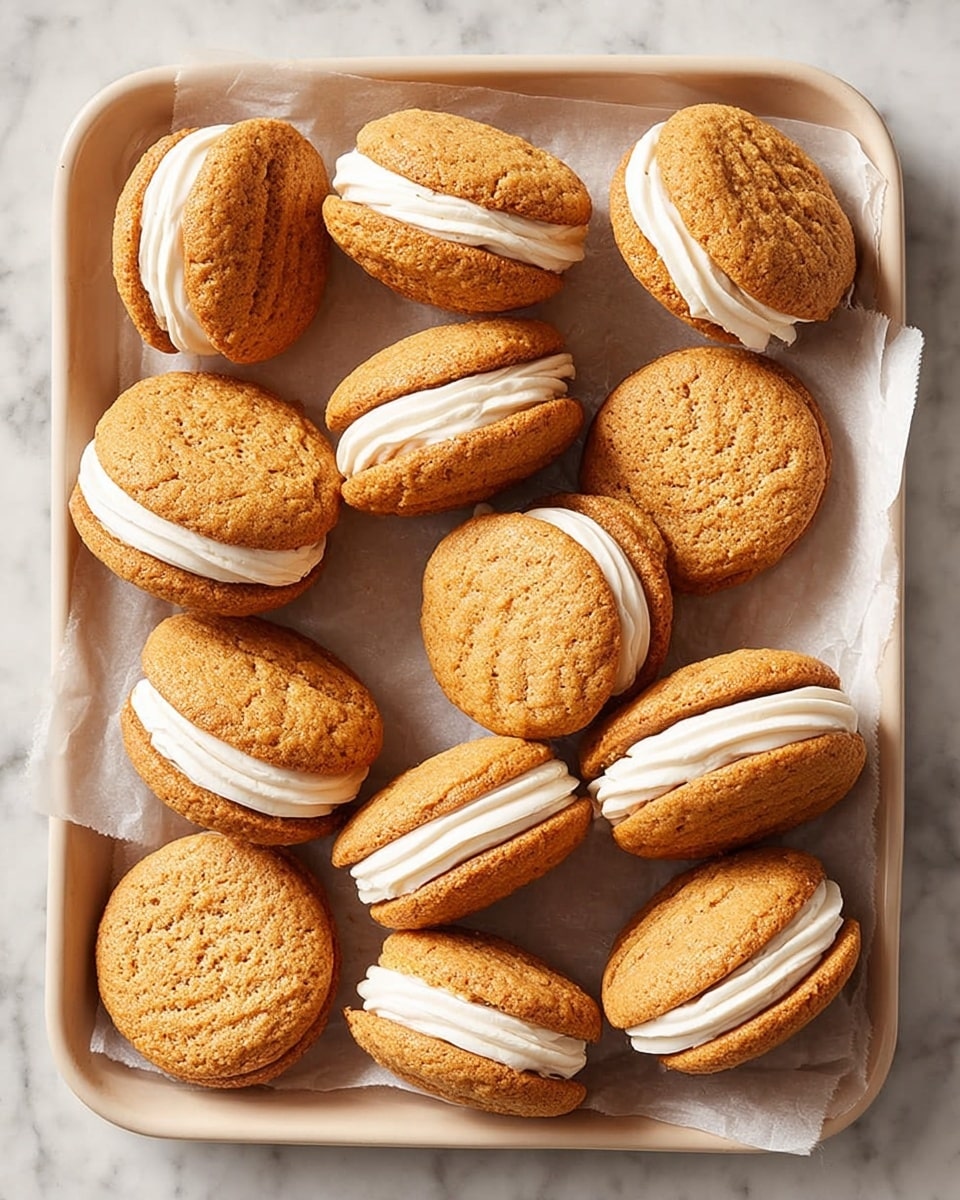 The image shows a cooling rack on a white marbled surface with 17 golden brown muffins. Four muffins are sliced in half horizontally and placed cut side up, showing a soft texture. One of these cut halves has a layer of white frosting spread evenly on top. Next to the frosted muffin piece is a knife with a wooden handle, resting on the cooling rack with some frosting visible on the blade. The muffins have a slightly cracked top, indicating a fluffy interior. photo taken with an iphone --ar 4:5 --v 7