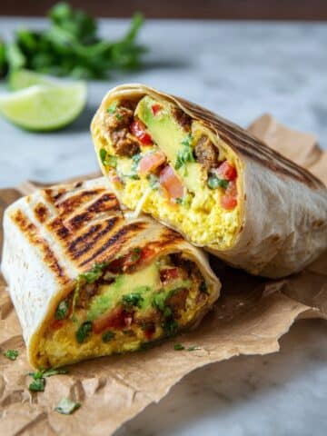 Spicy Sausage Breakfast Burritos with Avocado-Tomato Salsa Recipe