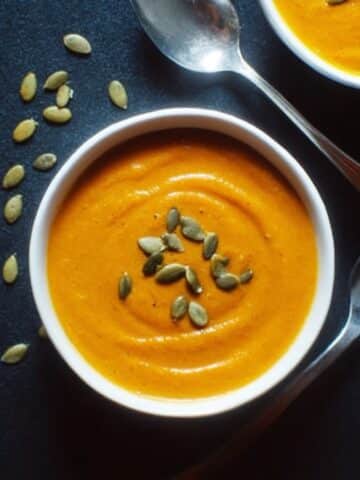Creamy Roasted Pumpkin Soup with Spiced Coconut Milk and Toasted Pepitas Recipe