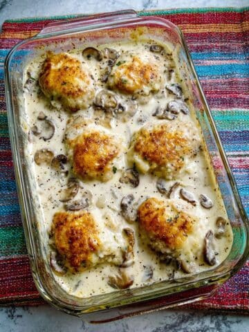 Smothered Chicken with Mushroom Cream Sauce over Rice Recipe