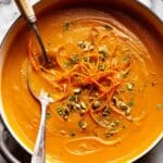 Sweet Potato Soup with Cream, Yogurt, and Crispy Flatbread Strips Recipe