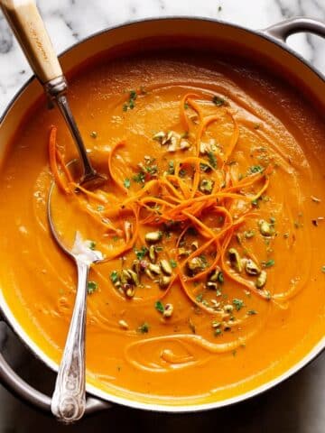 Sweet Potato Soup with Cream, Yogurt, and Crispy Flatbread Strips Recipe