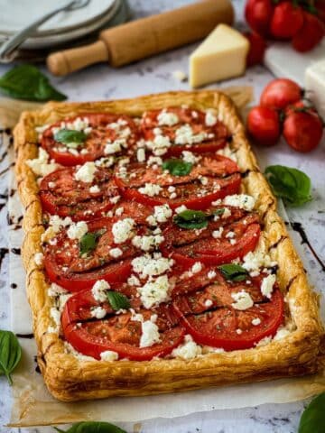 Tomato Tart with Ricotta, Feta, and Balsamic Drizzle Recipe
