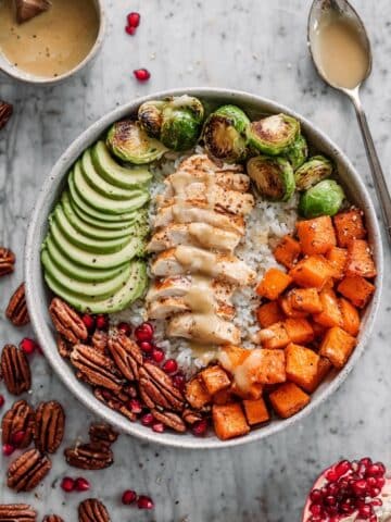 Sweet Curry Chicken and Roasted Vegetable Harvest Bowls Recipe