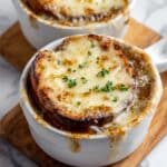 Classic French Onion Soup with Melted Gruyere and Toasted Baguette Recipe