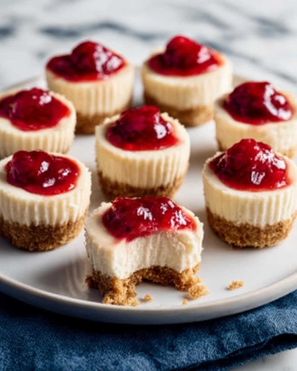 A gray metal muffin tray holds fifteen small tart shells with scalloped edges made from light yellow dough, arranged in three rows and five columns. Five of the tart shells have a smooth, shiny, bright red cherry filling placed neatly in the center. To the right of the tray, there is a clear glass bowl filled with dark red whole cherries in thick, glossy syrup with a silver spoon resting inside. The background is a white marbled texture. photo taken with an iphone --ar 4:5 --v 7