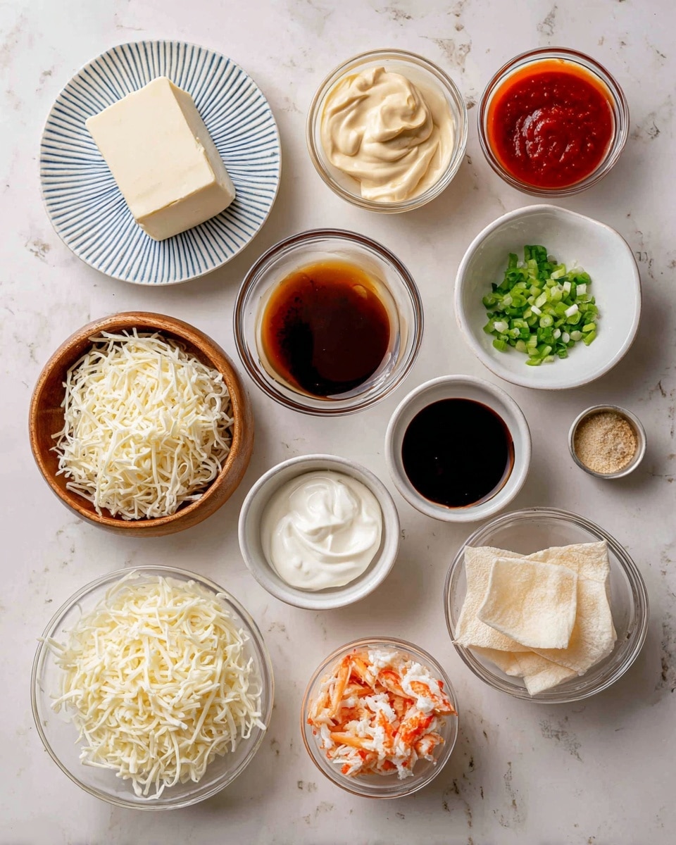 The image shows various ingredients neatly arranged on a white marbled surface. From top left to right: a white bowl with pinkish-white cubed pork fat, a white bowl with smooth, deep red tomato sauce, and a white bowl with chunky reddish-brown red sofrito. Below these, there is a small clear glass with light yellow vegetable oil, a small white plate with orange Goya Sazón powder, a tiny black bowl with pale yellow adobo seasoning, a small white dish with dried light brown oregano, and a small white bowl filled with white salt. At the bottom left, a transparent bowl holds round green pigeon peas, next to a round beige bowl filled with white rice. To the right, a heart-shaped white dish carries fresh green cilantro leaves. Lastly, folded dark green banana leaves lie stacked in the bottom right corner. All items are placed on a clean white marbled surface. photo taken with an iphone --ar 4:5 --v 7