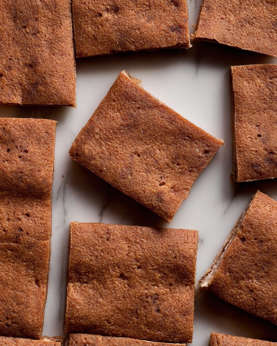 The image shows several square pieces of a brown flat baked item evenly arranged on a white marbled surface. The squares have a slightly rough texture with mild darker spots and a matte finish, and one square is slightly lifted above the surface, revealing some thickness. The edges of the squares are cleanly separated, and the overall look is simple and uniform. photo taken with an iphone --ar 4:5 --v 7
