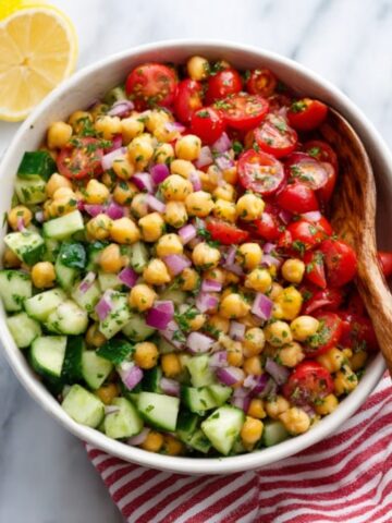 Easy Chickpea Salad with Fresh Vegetables and Lemon Dressing Recipe