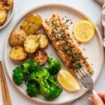 Sheet Pan Honey Mustard Salmon with Roasted Potatoes and Broccoli Recipe