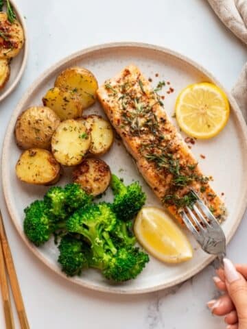 Sheet Pan Honey Mustard Salmon with Roasted Potatoes and Broccoli Recipe