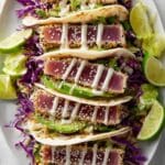 Seared Ahi Tuna Tacos with Cabbage Slaw and Avocado Recipe