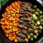 Garlic Butter Steak with Roasted Brussels Sprouts and Butternut Squash Recipe