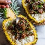 Pineapple Chicken with Rice in Banana Boat Style Recipe