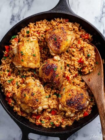 One Pan Tomato Basil Chicken and Rice Recipe
