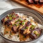 Korean BBQ Steak Rice Bowl with Creamy Spicy Gochujang Sauce Recipe