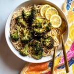 Lemony Hummus Pasta with Roasted Broccoli Recipe