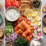 Smoked Salmon Platter with Cream Cheese, Capers, and Fresh Vegetables Recipe